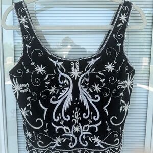 Embroidered Black and White Women's Top